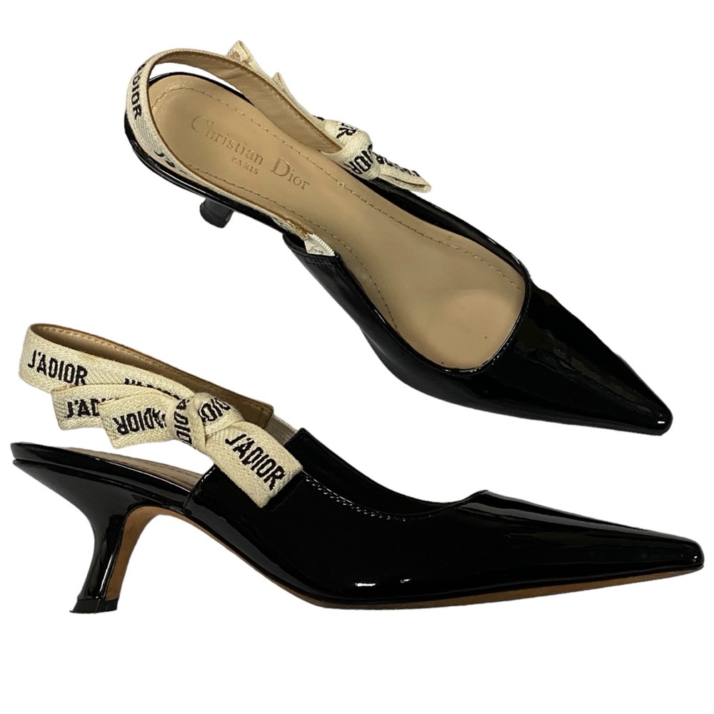 Dior J’Adior Slingbacks Black Patented Leather Pointed Heeled Shoes